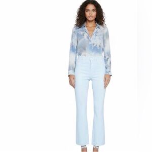 L'Agence Wanda Coated High Rise Crop Wide Leg Jeans in Ice Water